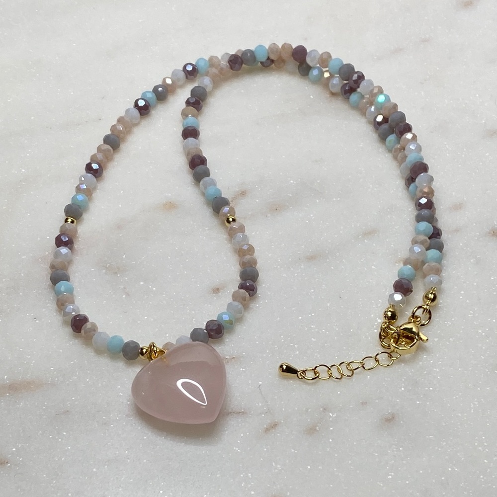 Natural Stone Rose quartz heart necklace - Picture 2 of 9
